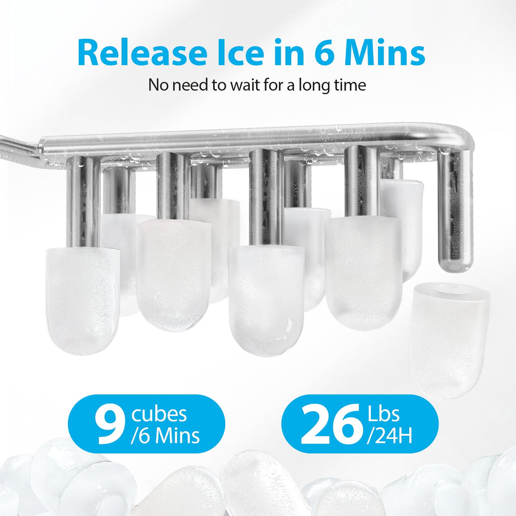Aeitto Bullet Ice Maker Countertop, 26lbs in 24Hrs, Portable Ice Maker Machine with Self-Cleaning Function,Selectable Ice Size,Ice Machine for Home/Kitchen/Bar