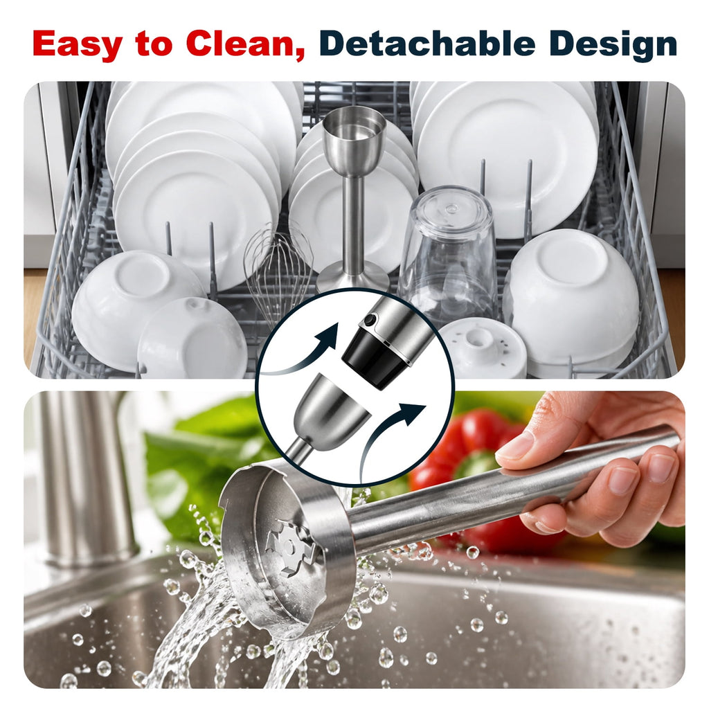 Bluebow Immersion Blender Handheld, 1100W 25 Speed 5-in-1 Stainless Steel Hand Blender with Turbo Mode, Scratch-Resistant Stick Blender for Kitchen Use, Purees Soups Smoothies, Black