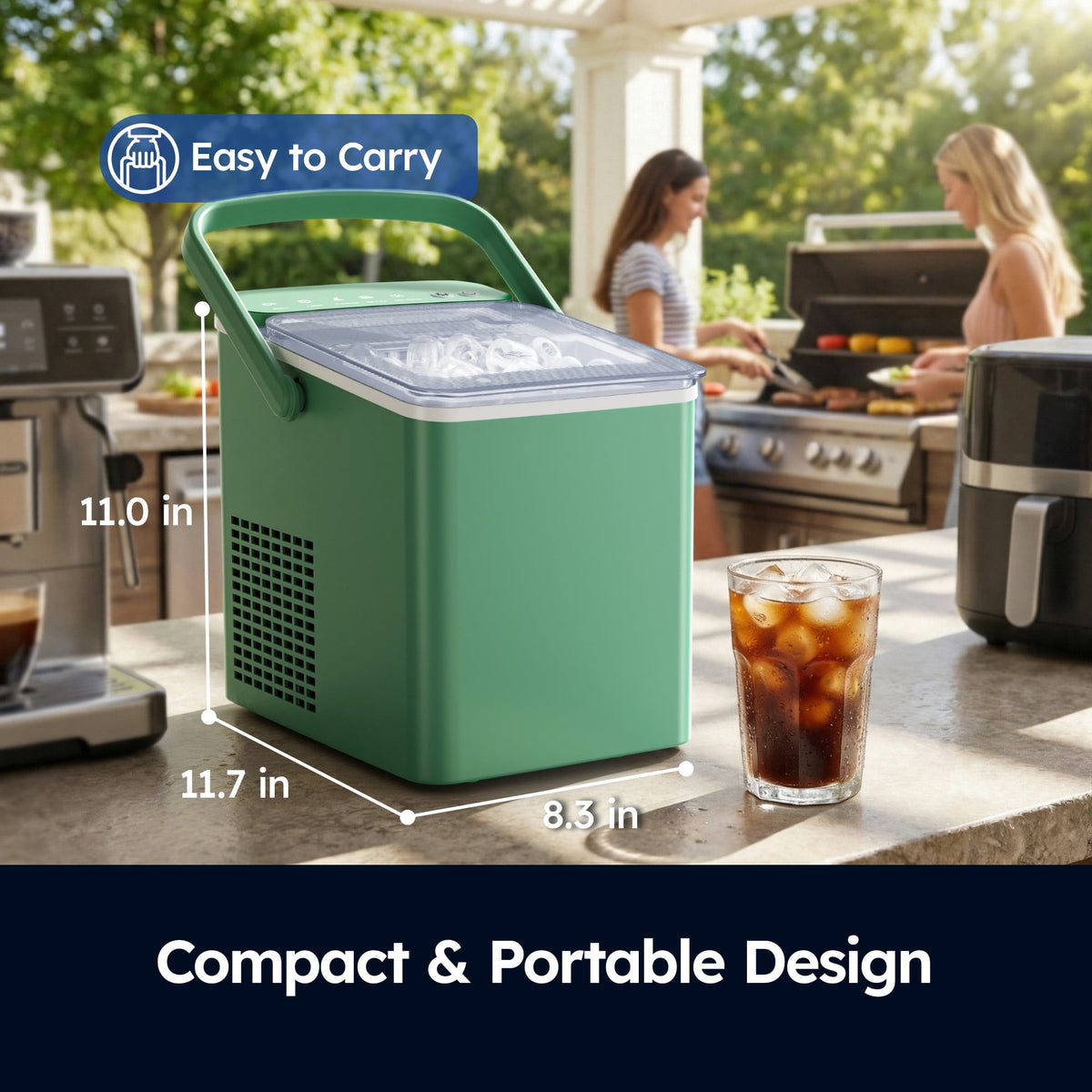 SIMZLIFE Portable Countertop Ice Maker, 26 Lbs/Day, 9 Bullet Ice Cubes in 6 Minutes, 2 Ice Sizes, Self-Cleaning Ice Machine, Black