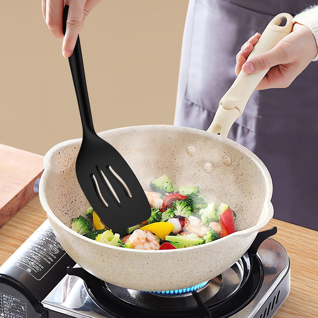 Silicone Kitchen Utensils Set, 600°F Heat Resistant Silicone Cooking Utensils, Spatula, Spoon, Whisk, Tongs, Kitchen Gadgets Tools Sets for Nonstick Cookware, Dishwasher Safe BPA Free (Black)