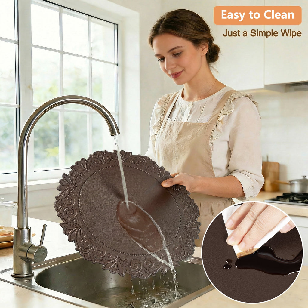 VCVCOO Placemats Set of 4 Beige Leather Place Mats Waterproof Wipeable Heat Resistant Sturdy Rectangle Kitchen Dining Table Mats for Indoor Outdoor Reversible Easy to Clean Place Mats