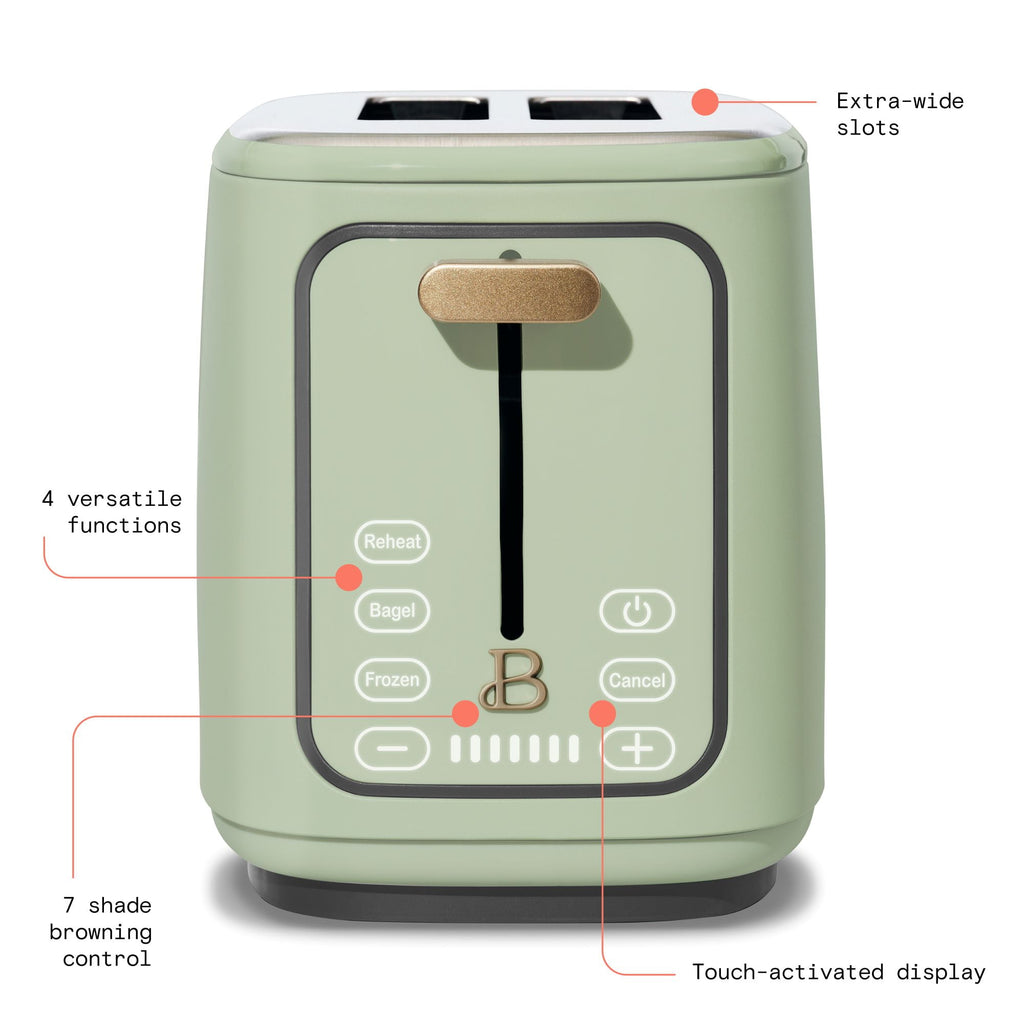 Beautiful 2 Slice Toaster with Touch-Activated Display, Thyme Green by Drew Barrymore