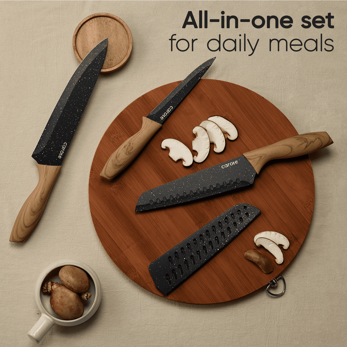 CAROTE 19-Piece Ceramic Pots and Pans Set, Nonstick Cookware Set with Lids, Induction Compatible, Oatmeal