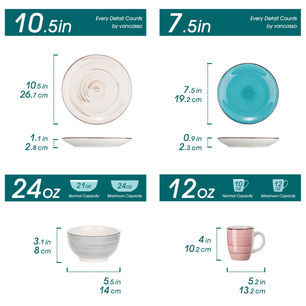 Vancasso 32 Pieces Dinnerware Sets for 8, Ceramic Plates and Bowls Sets, Scratch Resistant Dishes Set, Microwave & Dishwasher Safe, Colourful