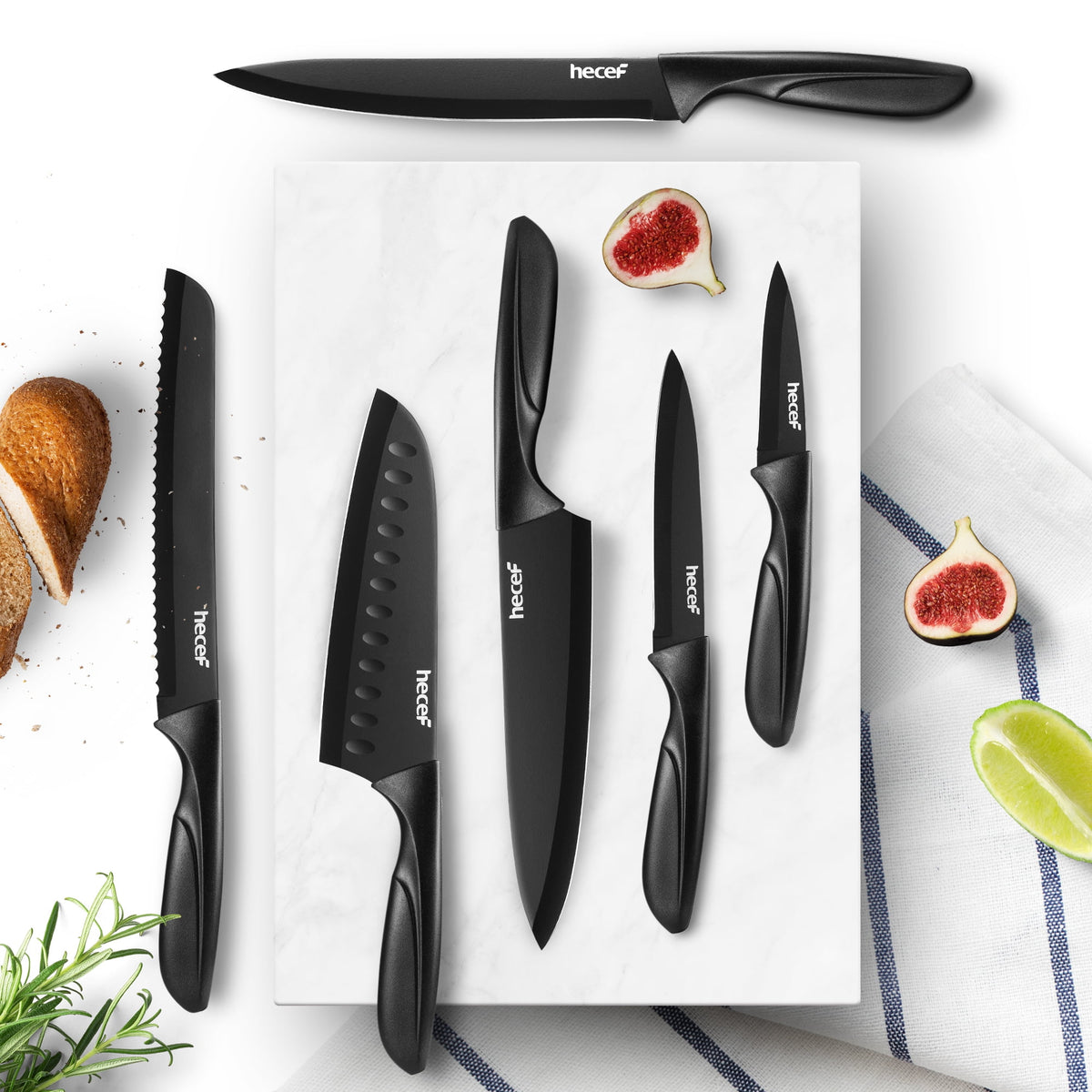 Hecef 3-Piece Kitchen Knife Set Chef, Santoku and Paring Knives, Ultra Sharp, Rust-Resistant