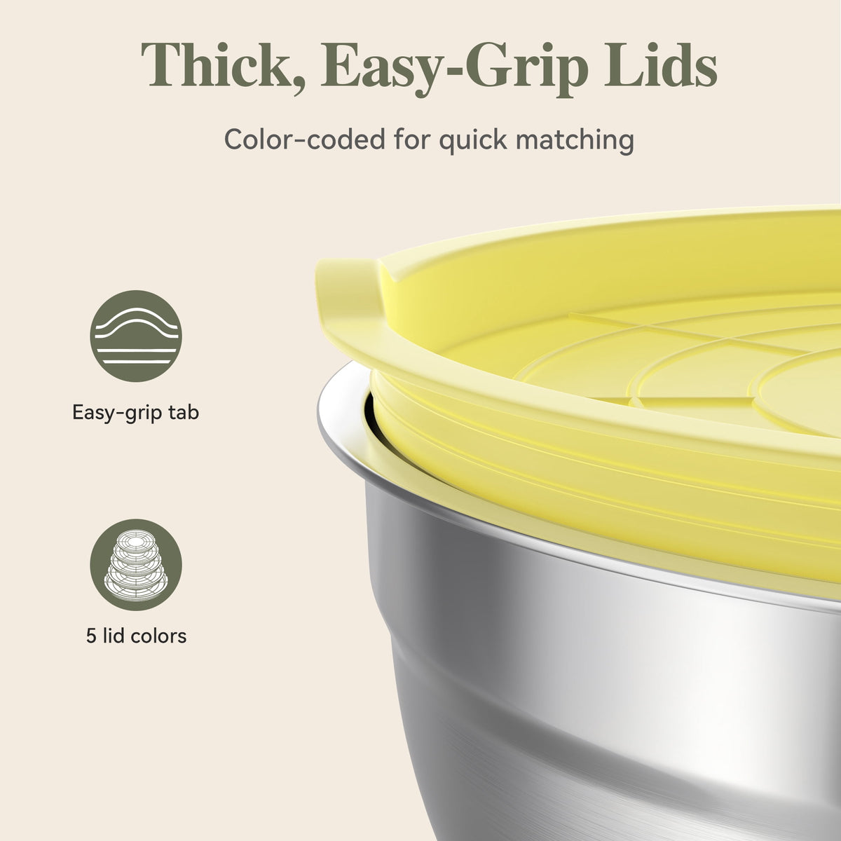 TINANA Stainless Steel Mixing Bowls with Lids, 5 Pack Nesting Kitchen Bowls, Multi Color Lids, Metal Food Storage Bowls, 0.75-4.5 Qt