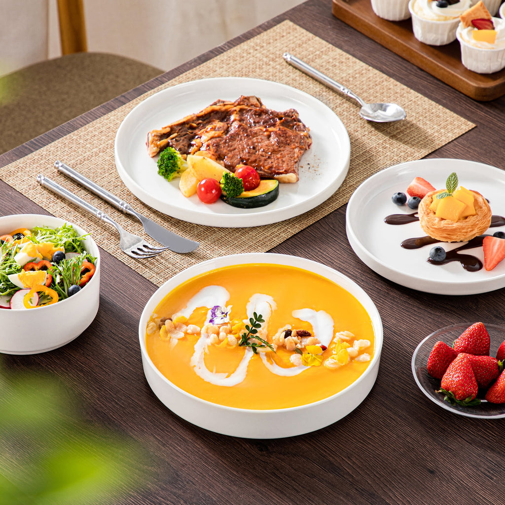 Vancasso 16 Pcs Dinnerware Sets, Plates and Bowls Set for 4, Ceramic Dinner Set, Scratch Resistant, White