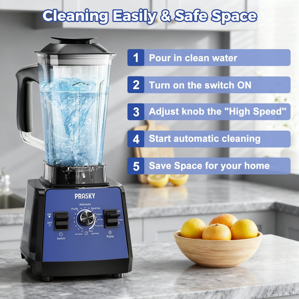 PRASKY Countertop Blender, 2-in-1 Professional Blender, 68oz Capacity 1000W 6 Speeds Blender for Kitchen with 25oz to-go Cup (Black)