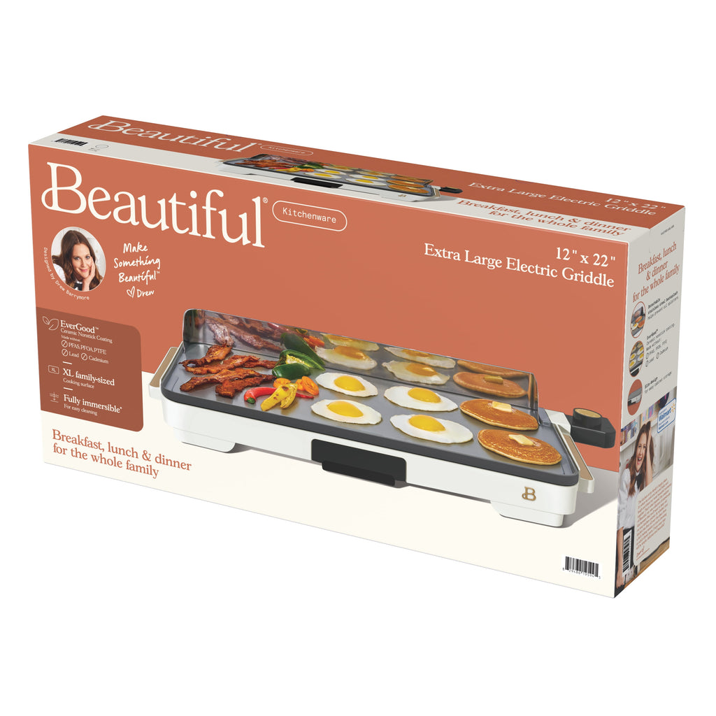 Beautiful XL Electric Griddle 12" x 22" with EverGood Ceramic Nonstick Coating, Thyme Green by Drew Barrymore