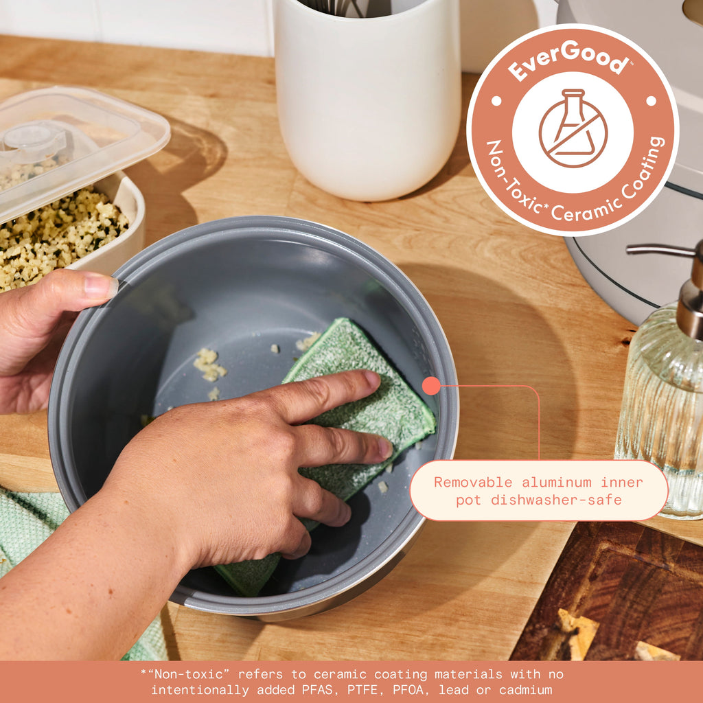 Beautiful 14-Cup Cooked, 6-Cups Uncooked Electric Rice and Grain Cooker, EverGood Ceramic Nonstick Coating, Thyme Green by Drew Barrymore