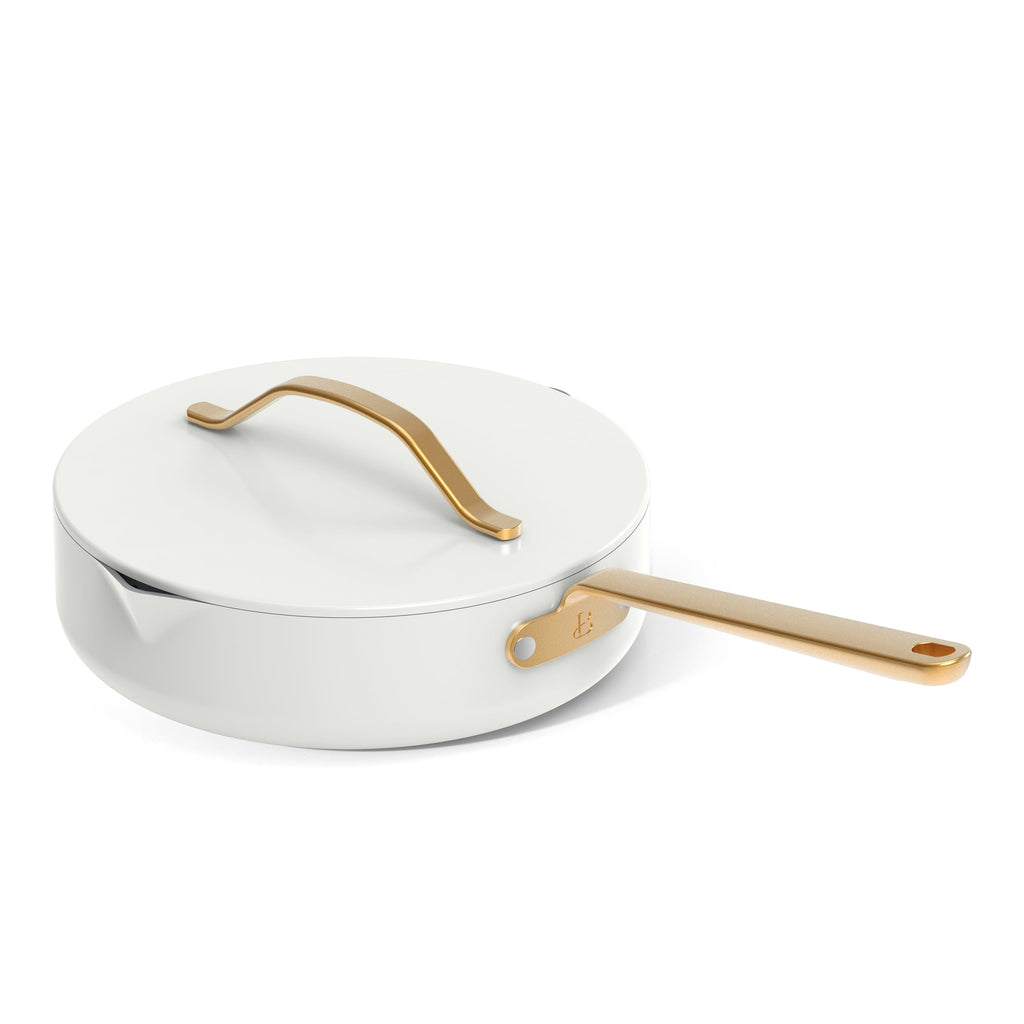 Beautiful 12-Piece Cookware Set, Pots and Pans with Strainer Lids and EverGood Ceramic Nonstick Coating, White Icing by Drew Barrymore