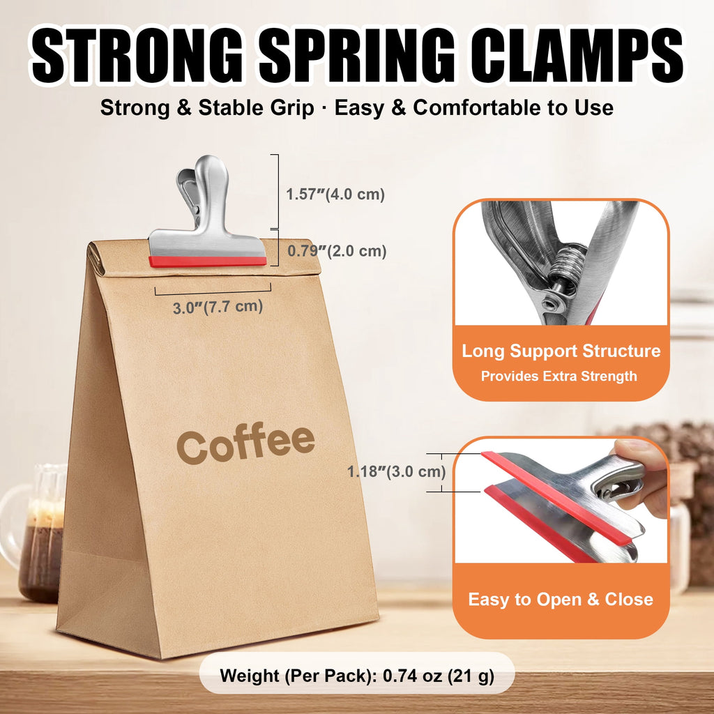 Bag Clips 8 Pack, 3 Inch Heavy-Duty Metal Chip Clips with Silicone Edge, Strong Sealing Food Bag Sealer for Kitchen & Office, Snacks, Coffee, Paper Organization