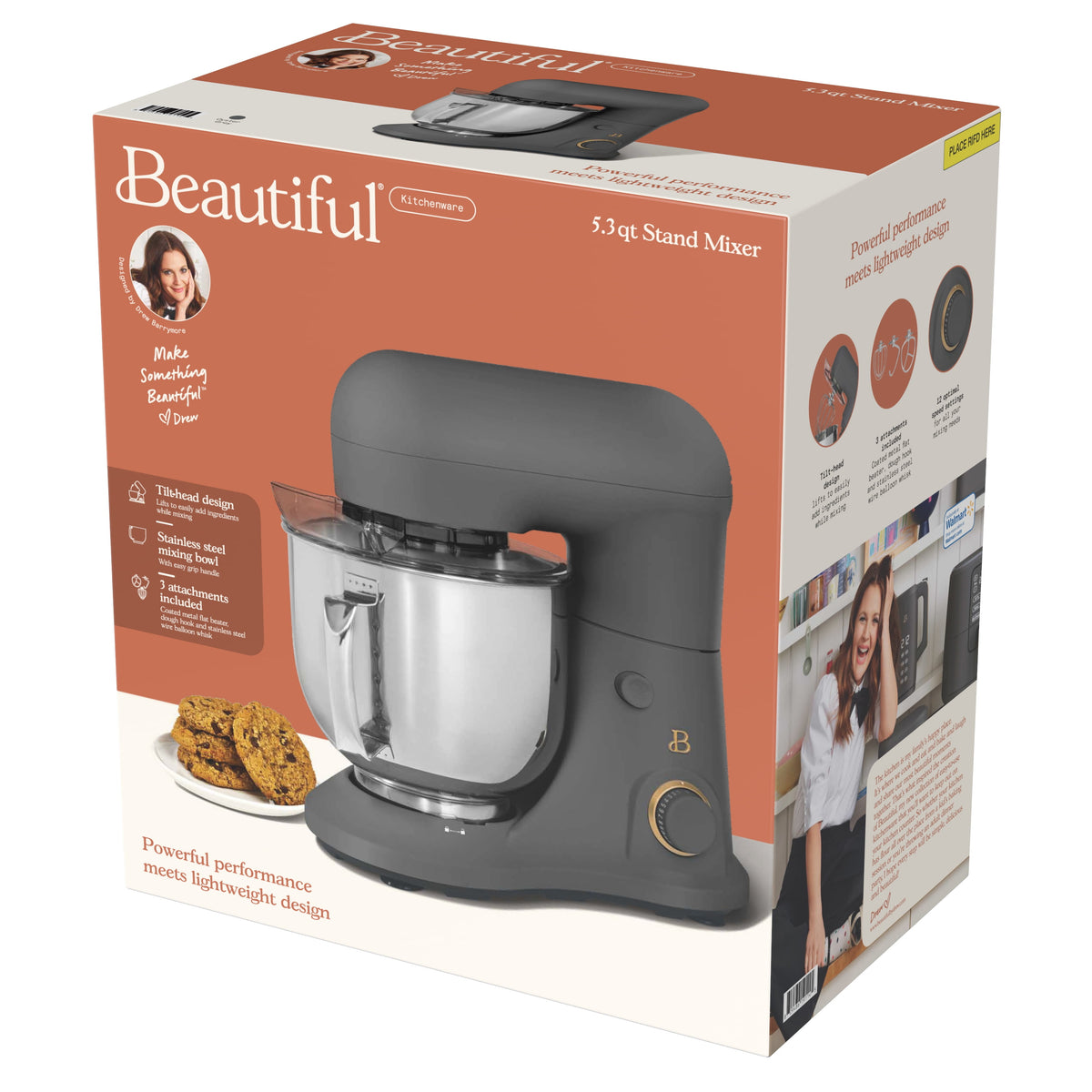 Beautiful 5.3 Qt Stand Mixer, Lightweight & Powerful with Tilt-Head, Chocolate by Drew Barrymore