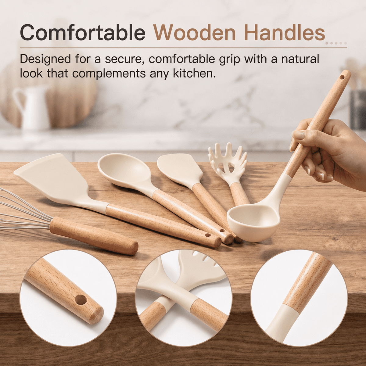 NULAS Kitchen Utensils Set, 37 pcs Non-Stick Silicone Cooking Kitchen Utensils Spatula Set with Holder,446℉ Heat Resistant,Wood Handle Kitchen Gadgets,Black