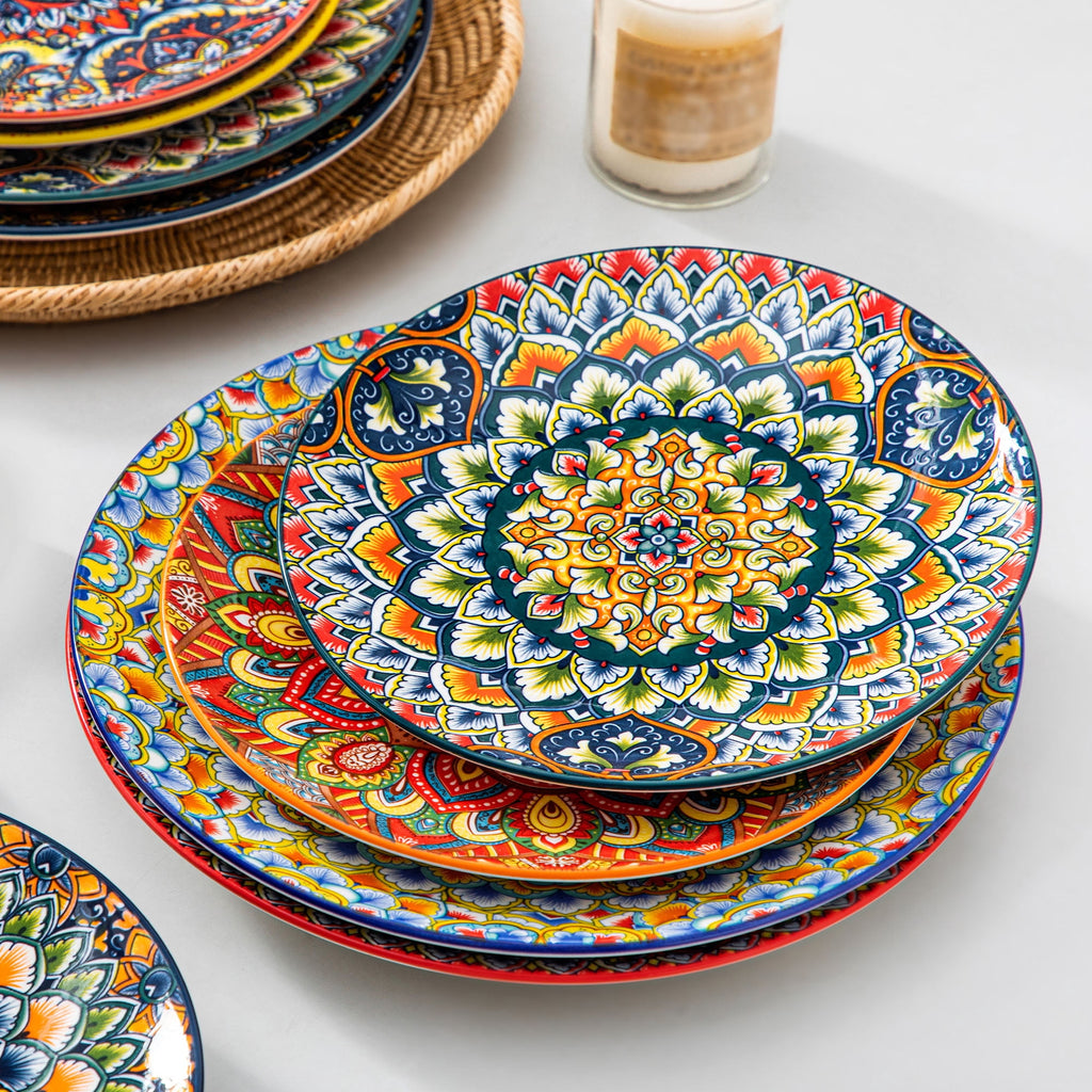 Vancasso Dinner Plates Set of 6, 8.5" Ceramic Dessert Plates, Dinnerware Dishes Set for Salad, Snack, Cake, Microwave & Dishwasher Safe, Bohemian Style, Series LUMI