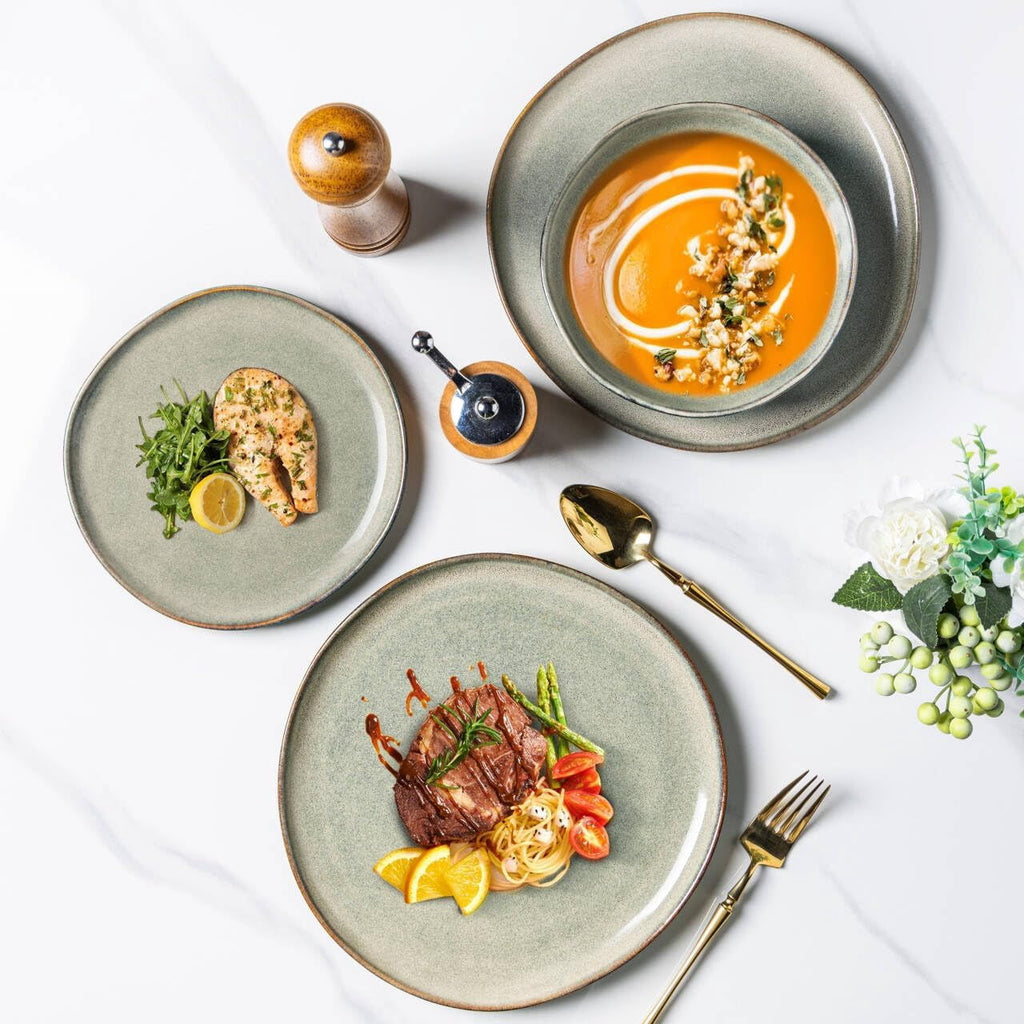 AmorArc Ceramic Dinnerware Sets,Handmade Reactive Glaze Stoneware Plates and Bowls Sets,Highly Chip and Crack Resistant | Dishwasher & Microwave Safe Dishes Set,Service for 4 Set(12pc),Reactive Glaze