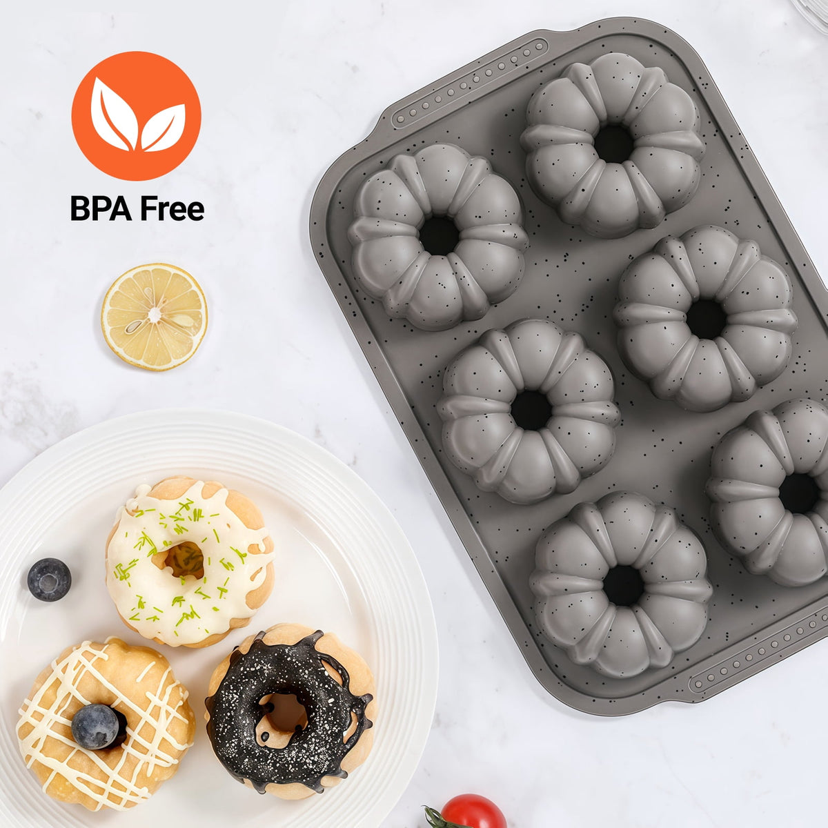 CAKETIME Silicone Mini Fluted Tube Cake Pans for Baking with Metal Reinforced Frame, 6-Cavity Mini Flan Molds-1Pcs
