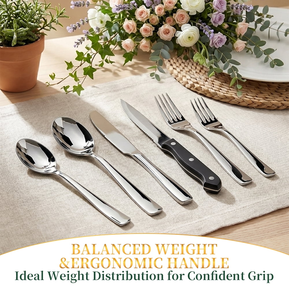 48-Pieces Silverware Set for 8, Stainless Steel Flatware Cutlery Utensil Set forks and Spoons, Kitchen Tableware Set
