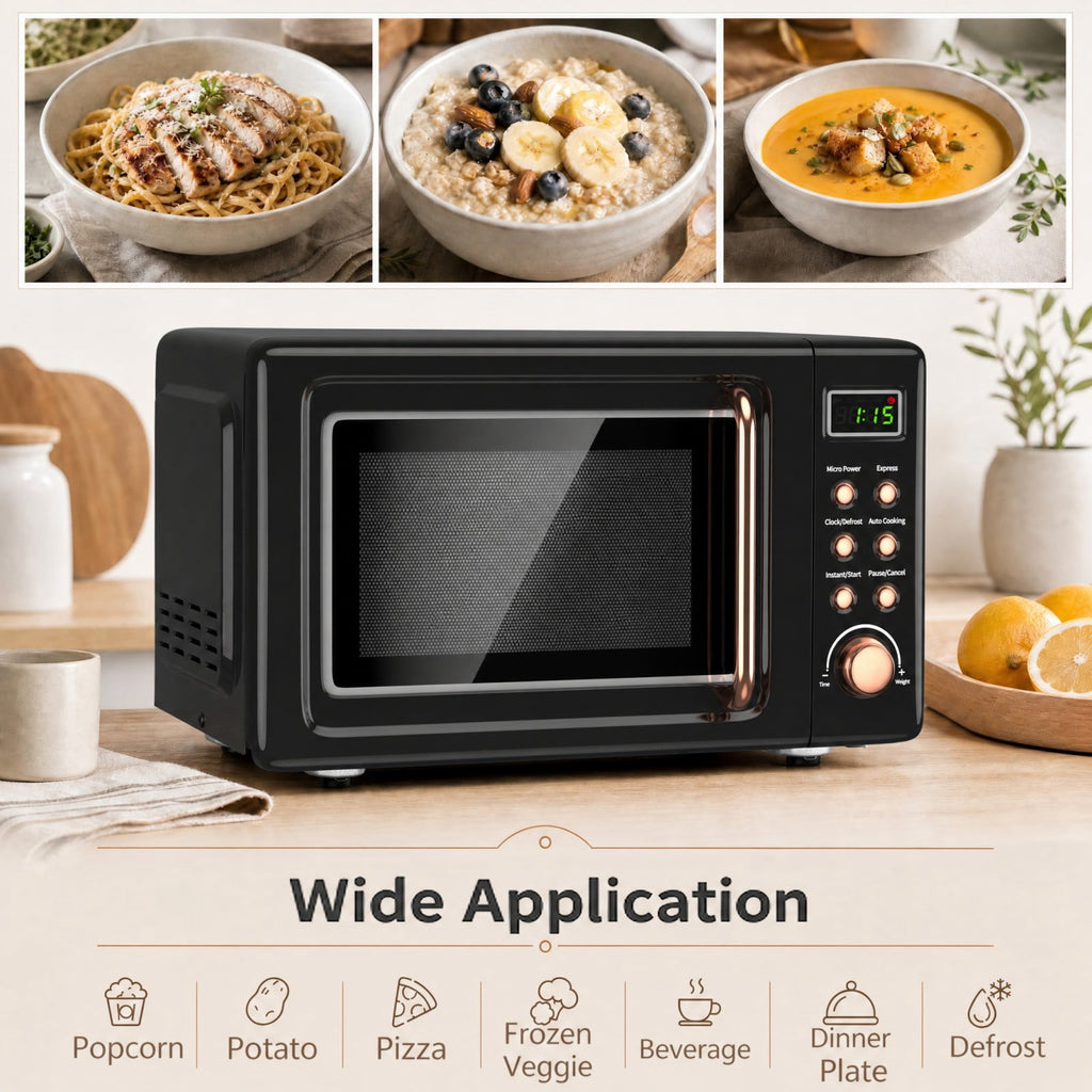 Costway 0.7 Cu.ft Retro Countertop Microwave Oven 700W LED Display Glass Turntable Rose Gold