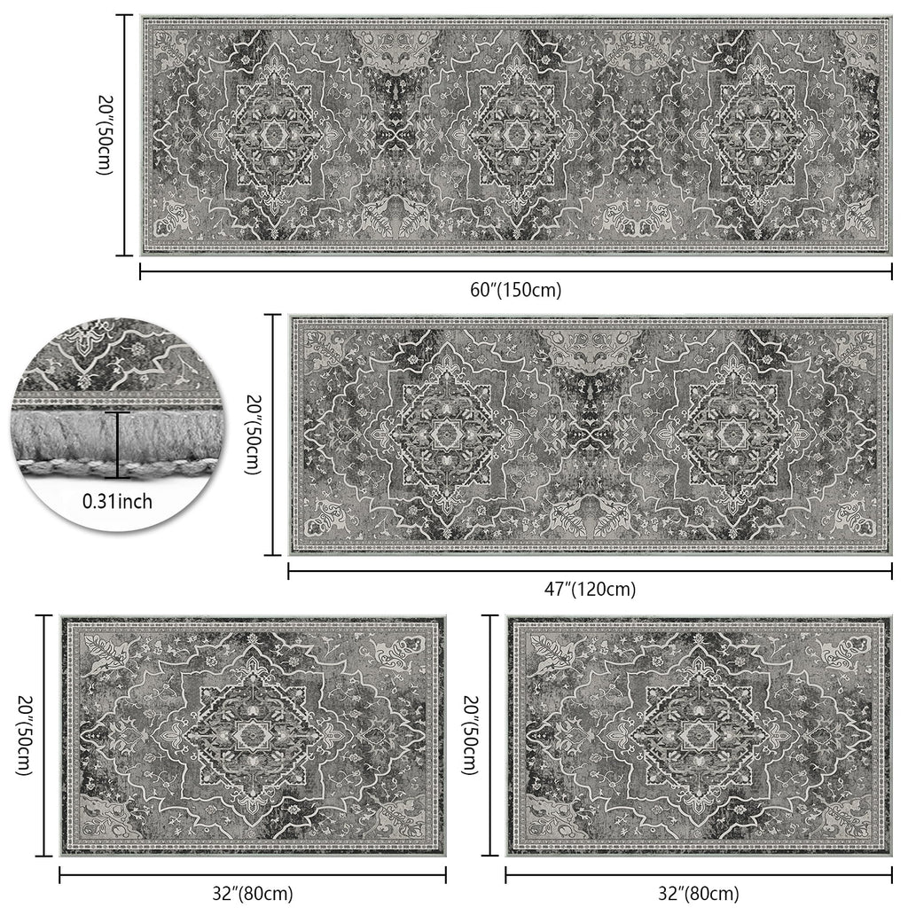 TECHVIDA Kitchen Rug Set 3 Piece,Non Slip Machine Washable Kitchen Mats, Farmhouse Hallway Doormat for Home Floor and Living Room,Gray