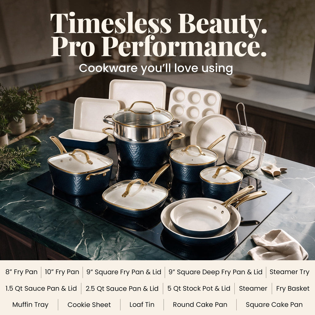 Gotham Steel Hammered 20 Pc Ceramic Cookware Set Nonstick, Induction Pots and Pans Set, Non Toxic Cookware Sets, Oven & Dishwasher Safe, Copper