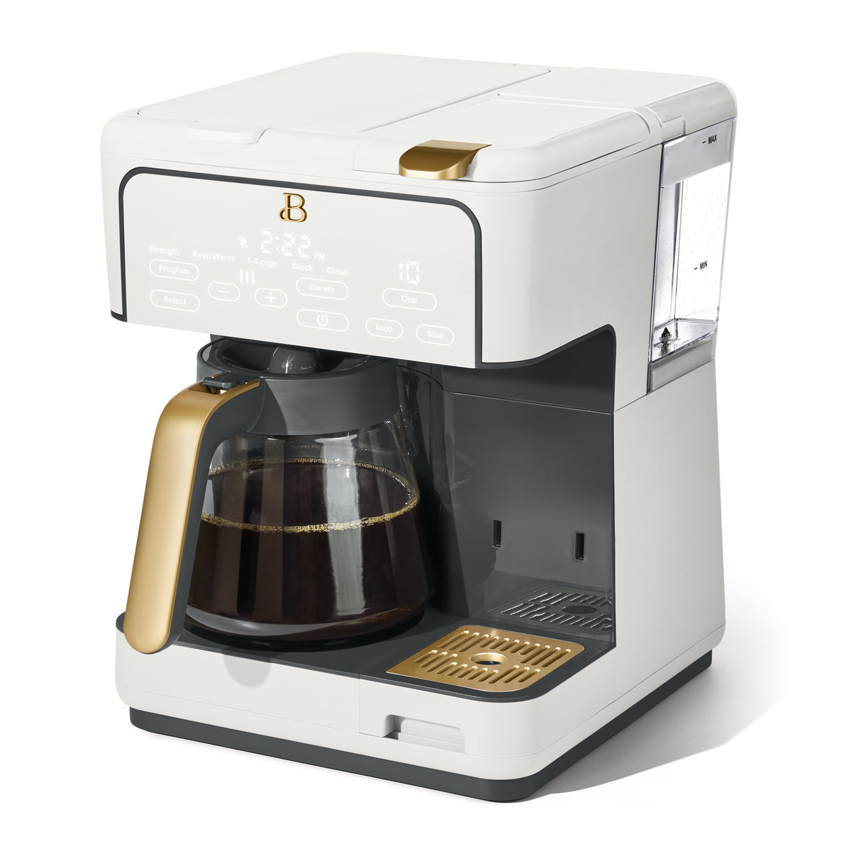 Beautiful by Drew Barrymore Multi-Brew 12-Cup Programmable Drip & Single-Serve Coffee Maker, White Icing