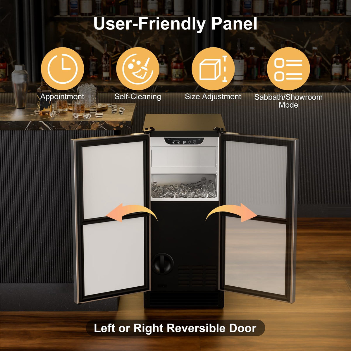 RIOXC Gourmet Top Hat Ice Maker 70 lbs, 15 Inch Built-in Undercounter Machine, Spray Tech for Home Bar & Commercial, ETL