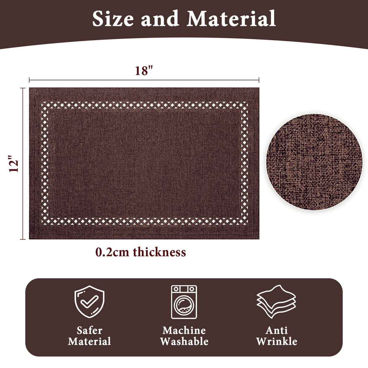 Placemats Set of 4, Yamaziot Double Layer Cloth Fabric Heat Resistant Place Mat, Washable Reversible Rectangle Dining Table Mats, Hollow Khaki, 12"x18"