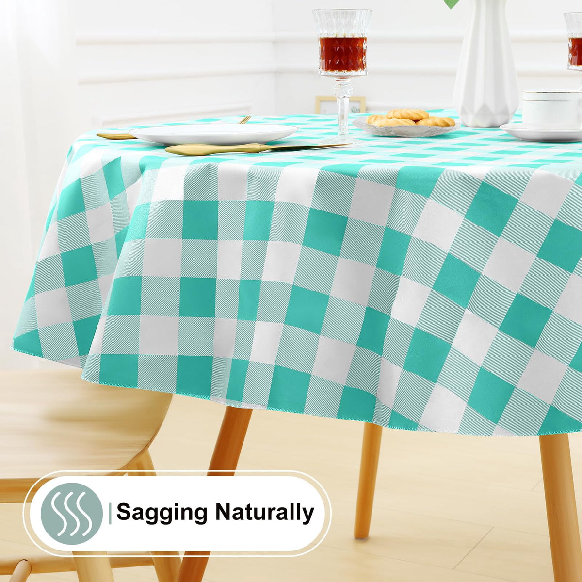 decorUhome Rectangle Tablecloth, Waterproof Vinyl Flannel Backed Table Cloth, Buffalo Wipeable Plastic Table Cover for Kitchen and Outdoor, Black and White, 60" x 84"