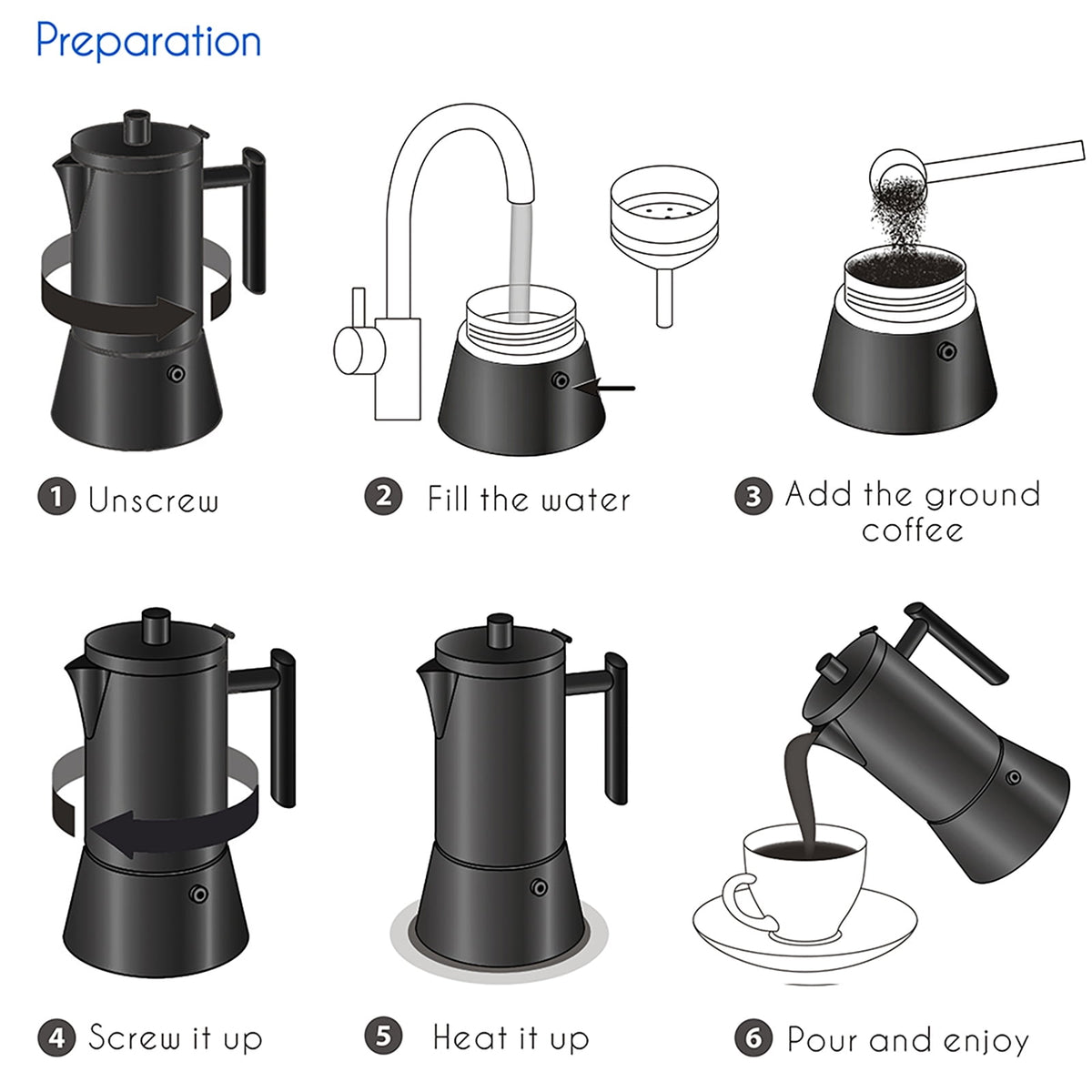 Easyworkz Diego 12 Cup Stovetop Espresso Maker Stainless Steel Italian Coffee Maker Black, 17.5 oz