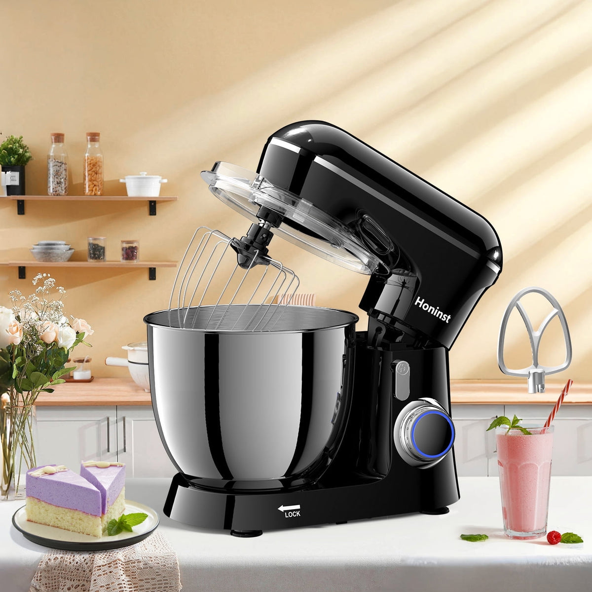 Honinst 6.5 QT Electric Stand Mixer, 10+P Speeds Lightweight with Tilt-Head Kitchen Stand Mixer, Dough Hook, Whisk, Beater and Bowl, Food Mixer for Baking, Cake and Most Home Cooks