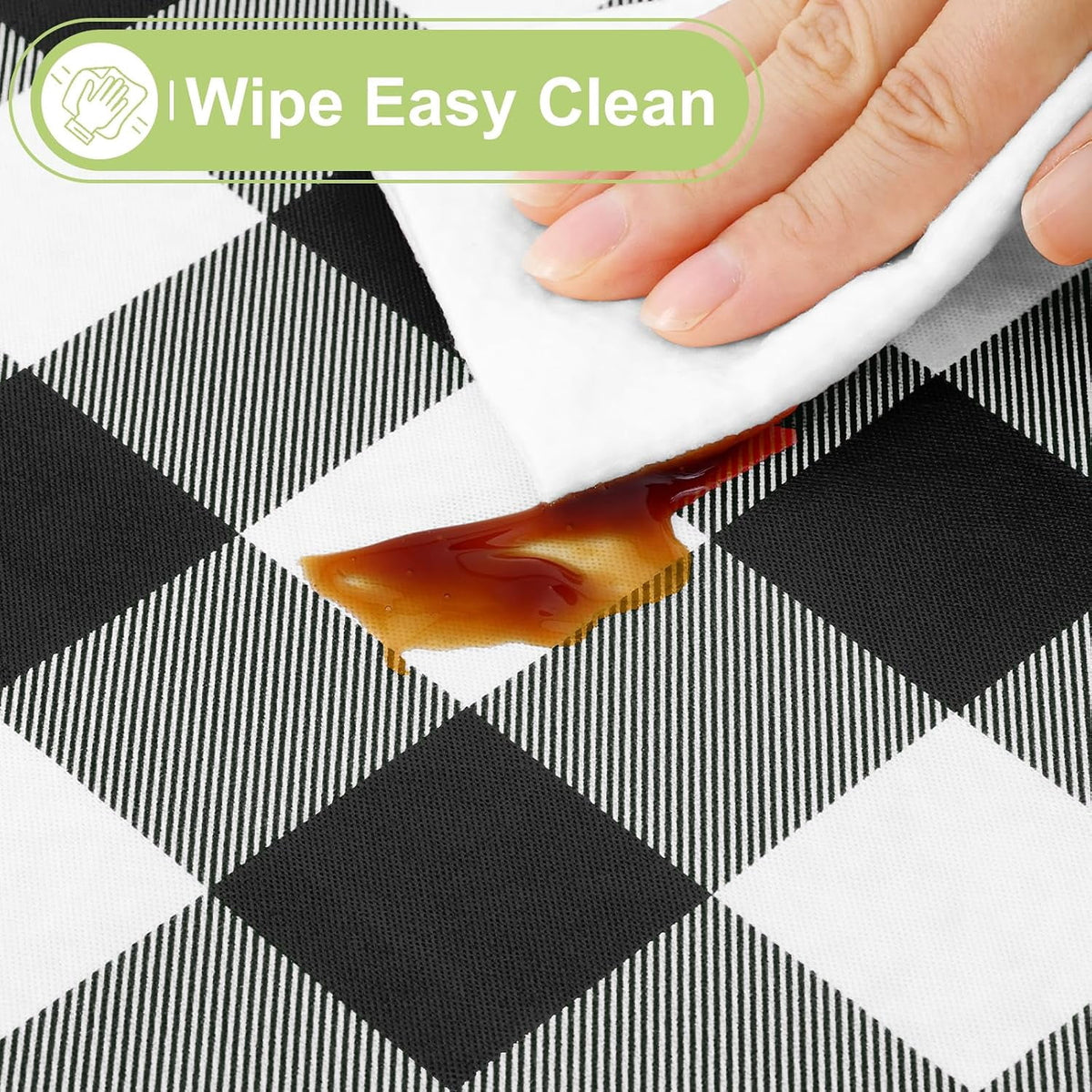 decorUhome Rectangle Tablecloth, Waterproof Vinyl Flannel Backed Table Cloth, Buffalo Wipeable Plastic Table Cover for Kitchen and Outdoor, Black and White, 60" x 84"