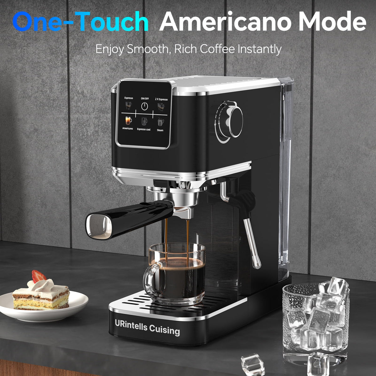 URintells Cuising Espresso Machine, Color Touchscreen, 20 Bar Coffee Maker, Milk Frother, 1350W, Stainless Steel, for Cappuccino Latte, Cold Brew