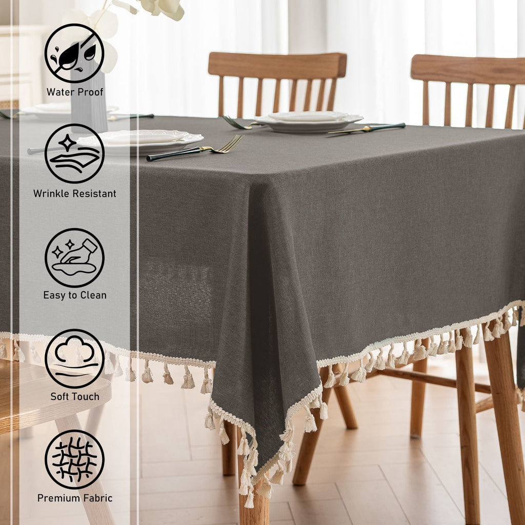 Soulgenix Tablecloth, 55"*70" Rectangle Table Cloth with Tassel, Table Cover for Dining, Party, Home, Fits Tables 30"×45" (4-6 seats), Beige