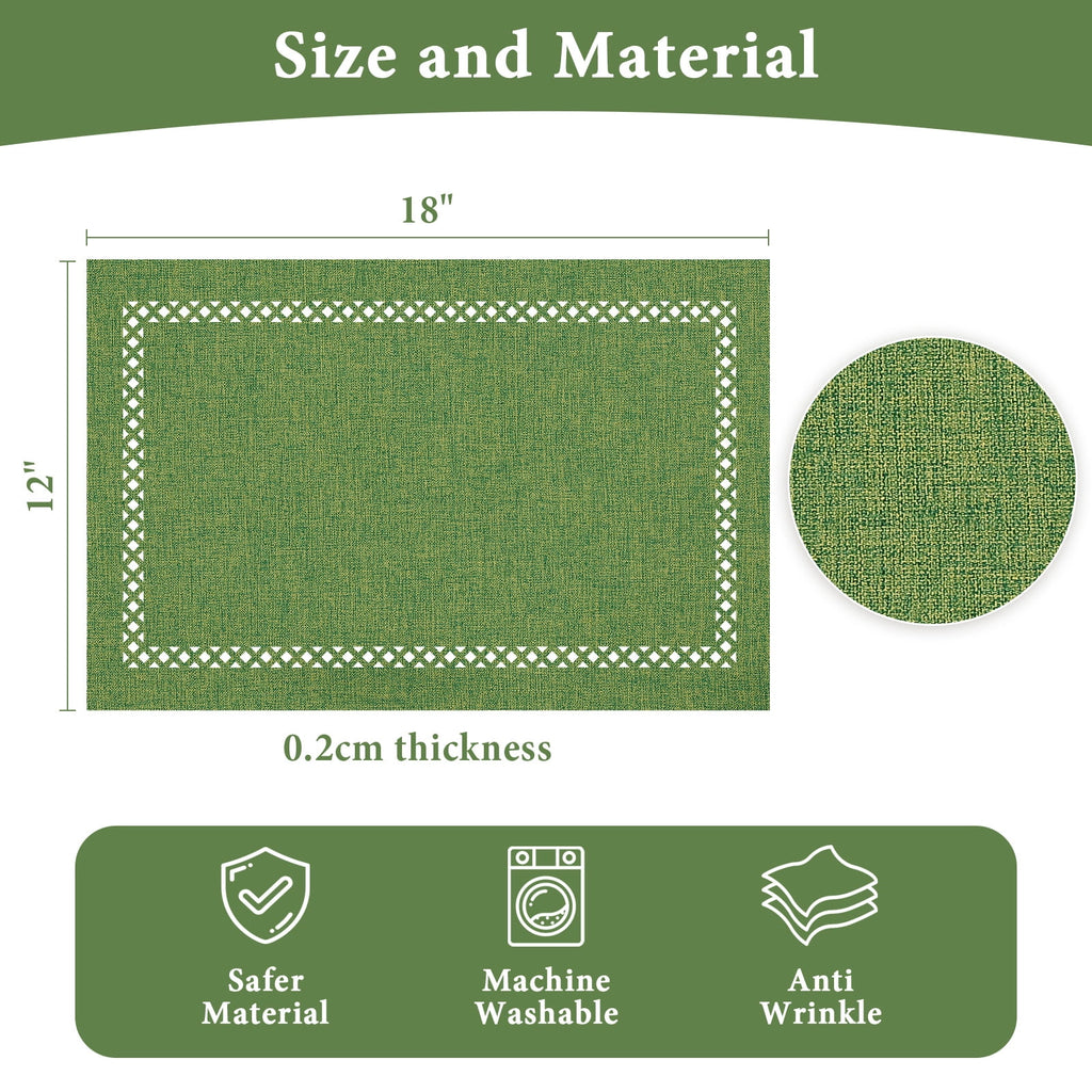 Placemats Set of 4, Yamaziot Double Layer Cloth Fabric Heat Resistant Place Mat, Washable Reversible Rectangle Dining Table Mats, Hollow Khaki, 12"x18"