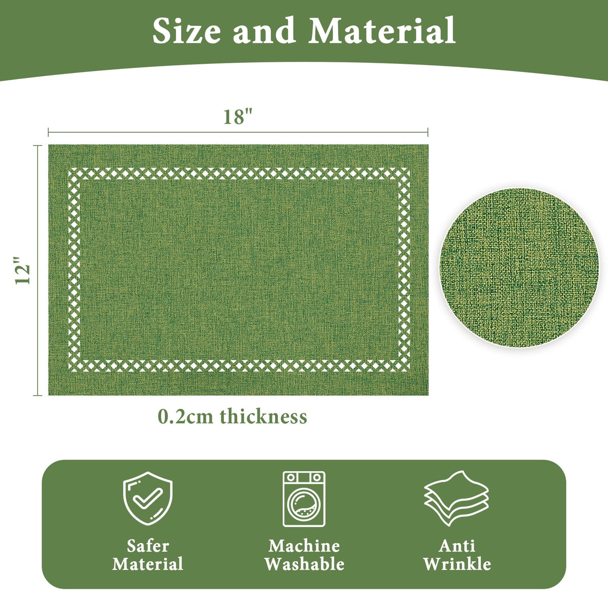 Placemats Set of 4, Yamaziot Double Layer Cloth Fabric Heat Resistant Place Mat, Washable Reversible Rectangle Dining Table Mats, Hollow Khaki, 12"x18"