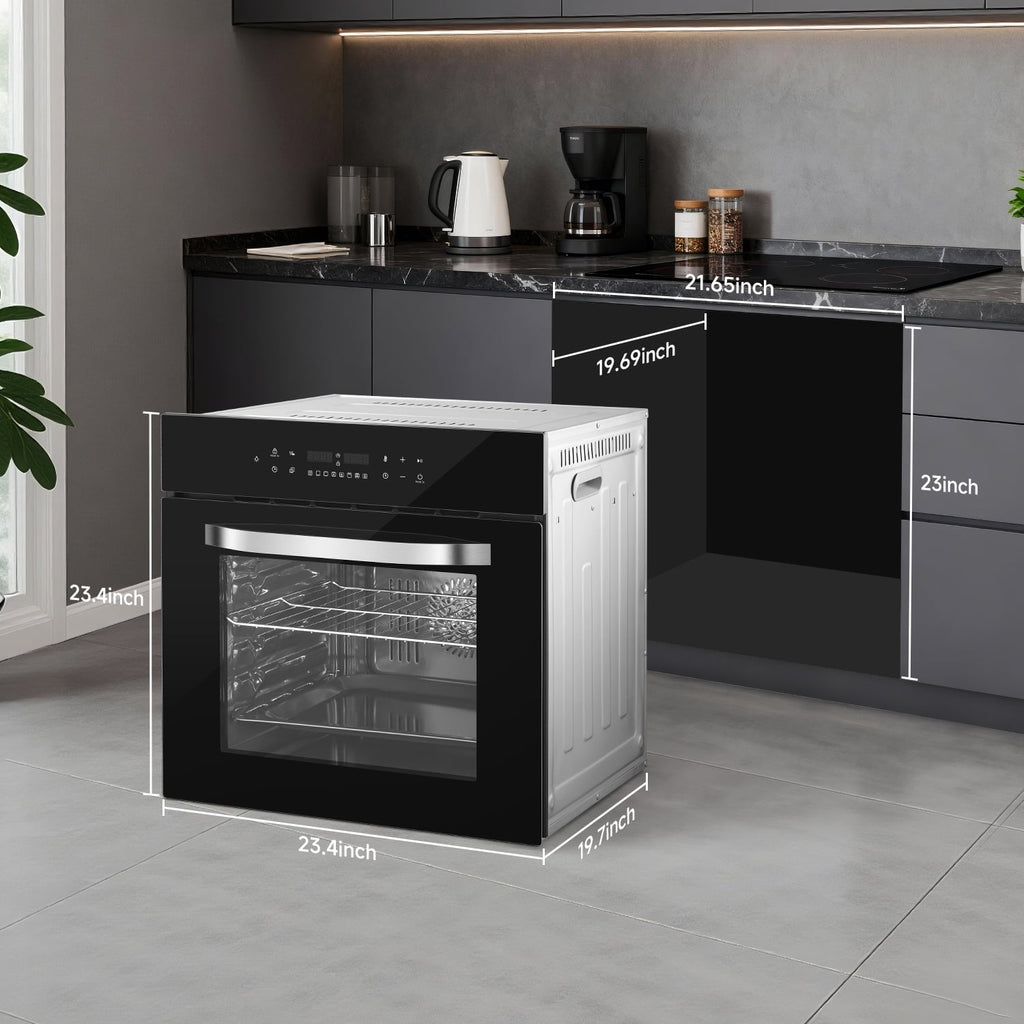 24" Built-In Electric Single Wall Oven, 2.7 Cu. ft. Stainless Steel Convection Oven with Air Fry & Rotisserie, 8 Functions