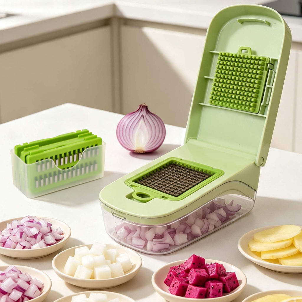 NANAOUS 17-in-1 Multifunctional Vegetable Chopper with Stainless Steel Blades- Manual Kitchen Slicer for Onion, Potato, Fruit