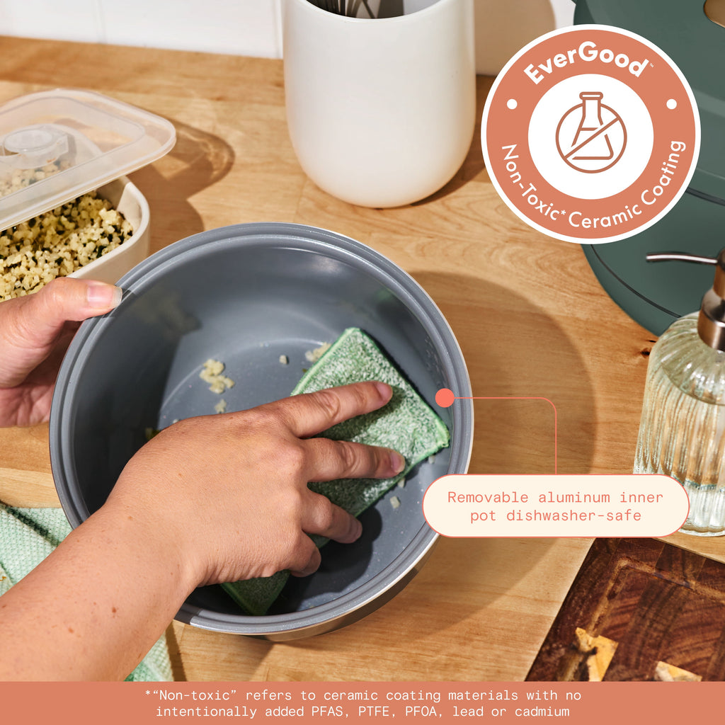 Beautiful 14-Cup Cooked, 6-Cups Uncooked Electric Rice and Grain Cooker, EverGood Ceramic Nonstick Coating, Thyme Green by Drew Barrymore