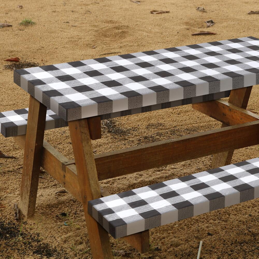 FGY Picnic Table Covers, 3 Piece Set Waterproof Picnic Table and Bench Cover Outdoor Camping Tablecloth (Black&White)