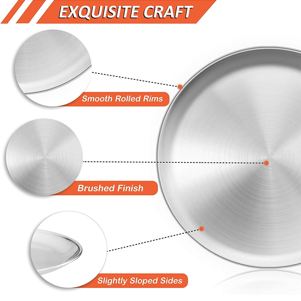VeSteel Stainless Steel 12 inch Pizza Pan Set of 2, Metal Baking Tray Platter for Oven