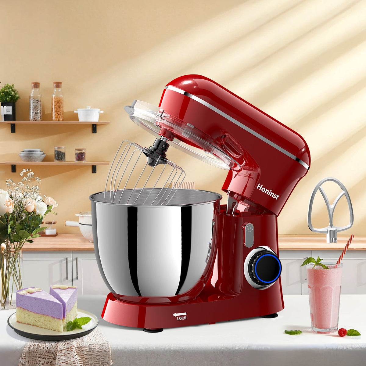 Honinst 6.5 QT Electric Stand Mixer, 10+P Speeds Lightweight with Tilt-Head Kitchen Stand Mixer, Dough Hook, Whisk, Beater and Bowl, Food Mixer for Baking, Cake and Most Home Cooks