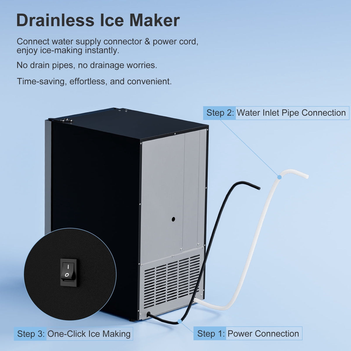 RIOXC 25 lbs/24H Crescent Ice Maker 15" Under Counter Machine with 22LBS Storage Bin No Drain Required for Home and Commercial Use, ETL