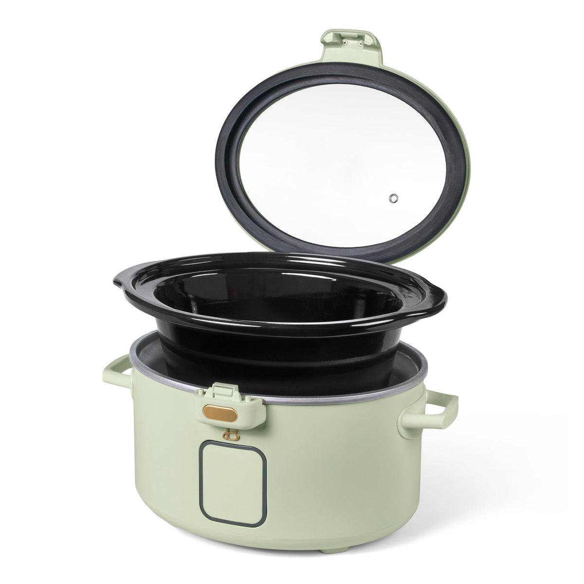 Beautiful 4 Qt Digital Slow Cooker with Hinged Locking Lid, Thyme Green by Drew Barrymore
