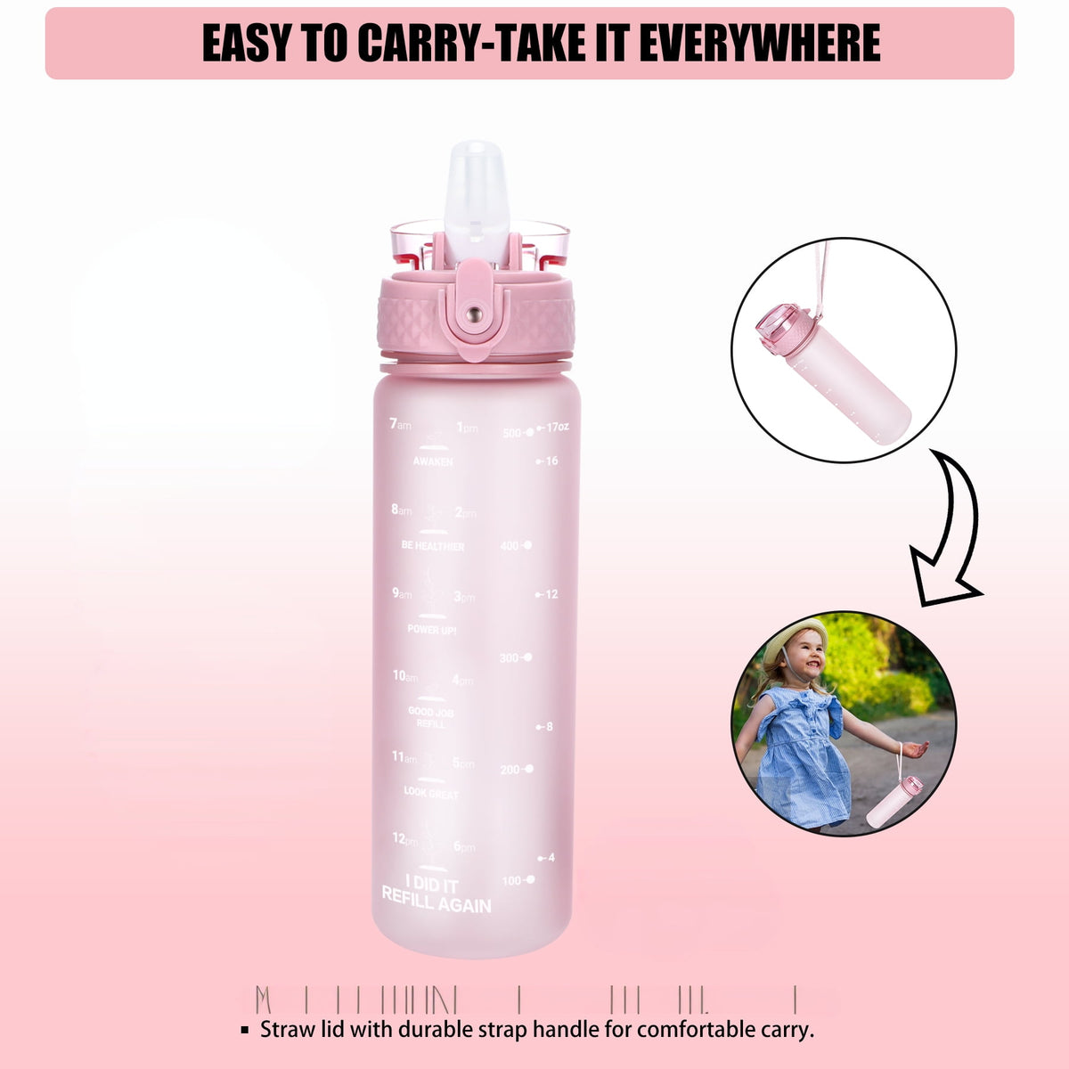 Oldley Transparent Tritan Kids Bottle – 17oz Straw Water Bottle with One-Hand Open Button, Lockable Leak-Proof Lid, Ideal for Daily Hydration