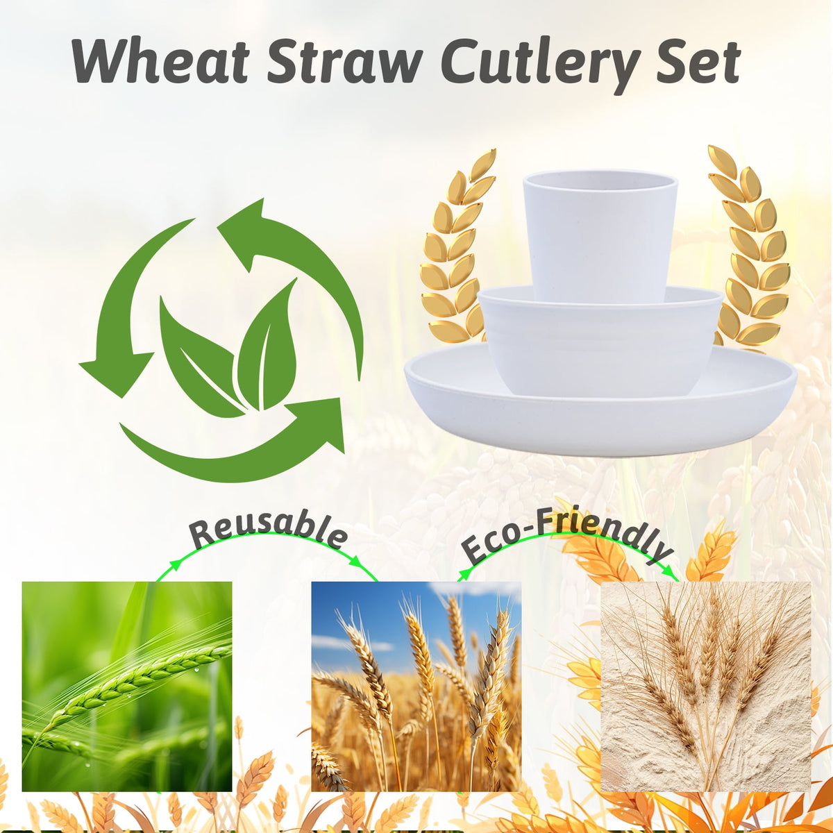 Soulgenix Wheat Straw Dinnerware Sets, 48 Pcs Unbreakable Dinnerware Sets for 4, Microwave Dishwasher Safe, Beige
