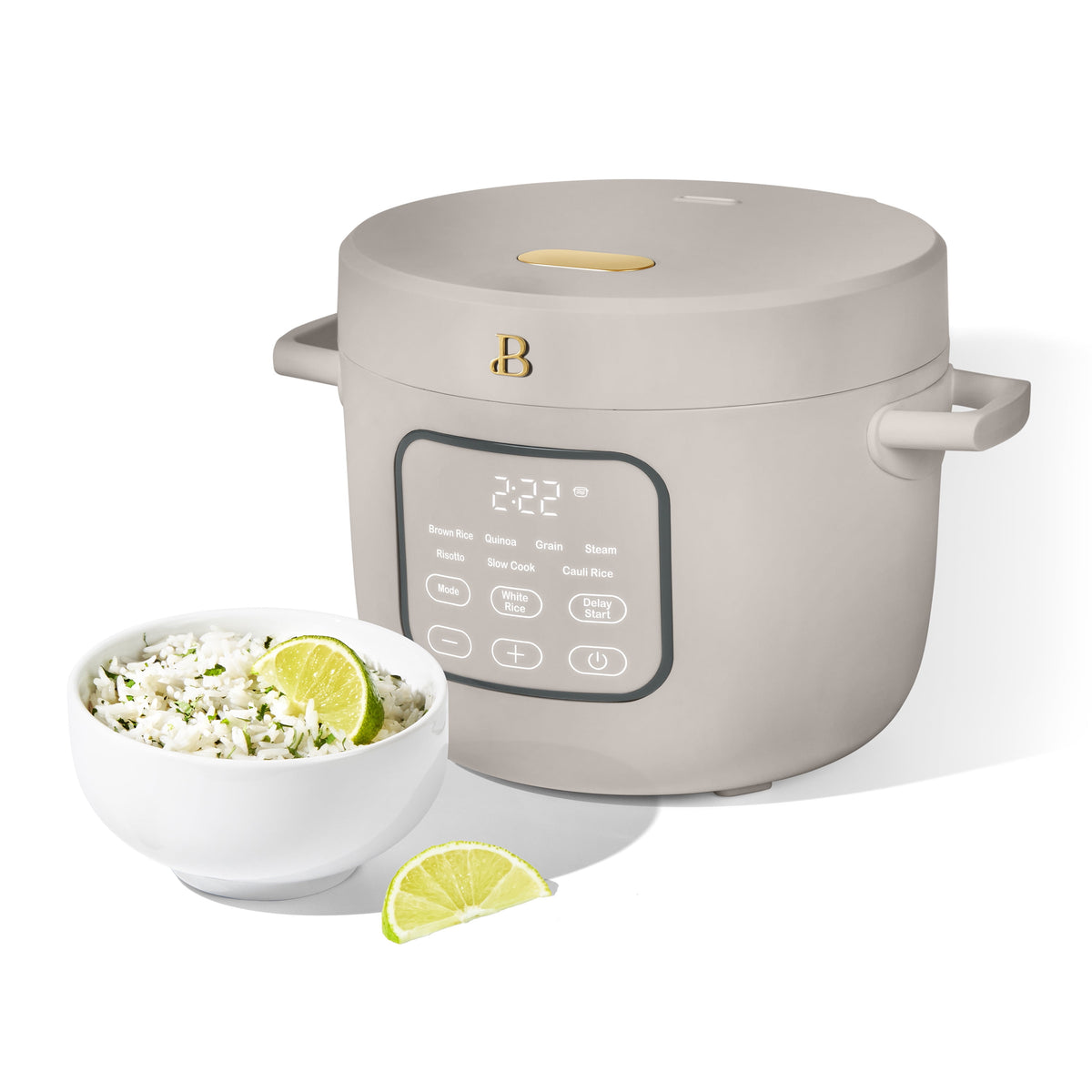 Beautiful 14-Cup Cooked, 6-Cups Uncooked Electric Rice and Grain Cooker, EverGood Ceramic Nonstick Coating, Thyme Green by Drew Barrymore