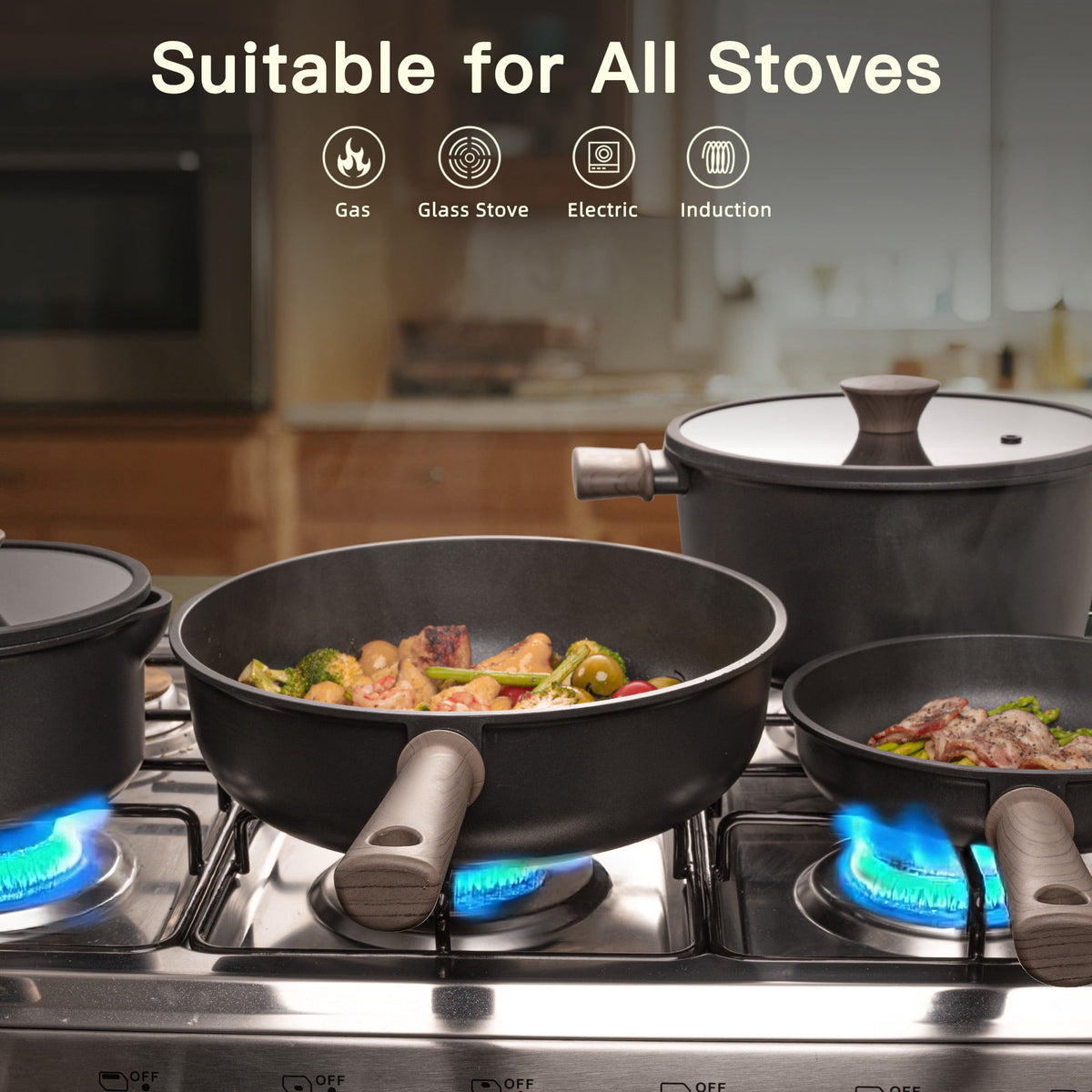 Astercook 22 Piece Pots and Pans Set Non Stick, Cookware Set with Detachable Handles, Oven Safe, Induction Ready, Stackable RV Kitchen Cooking Set, Cream White