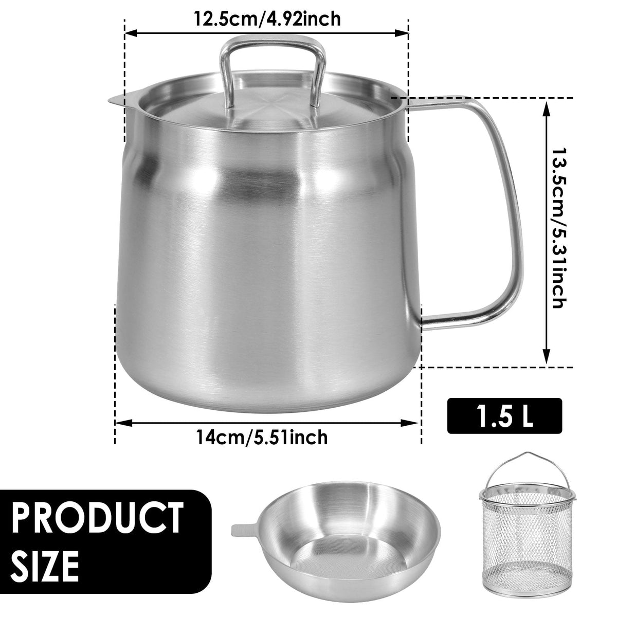 68oz Oil Strainer Pot 304 Stainless Steel Oil Grease Container Can with Filter Lid and Frying Basket Oil Container Can for Storing Frying Cooking Grease
