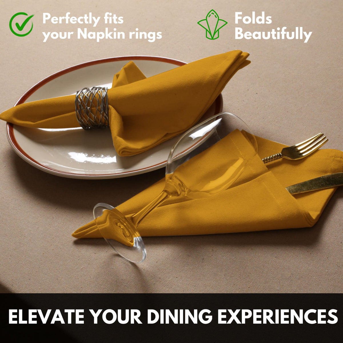 Softopia Cotton Cloth Napkin 100% Cotton 17x 17 Inches Table Napkin for Dining, Lunch, Holiday Parties & Cocktail, Decorative Washable Napkins - Mustard Yellow (Set of 12)